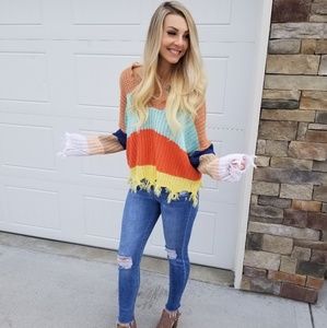 Rainbow destroyed sweater
